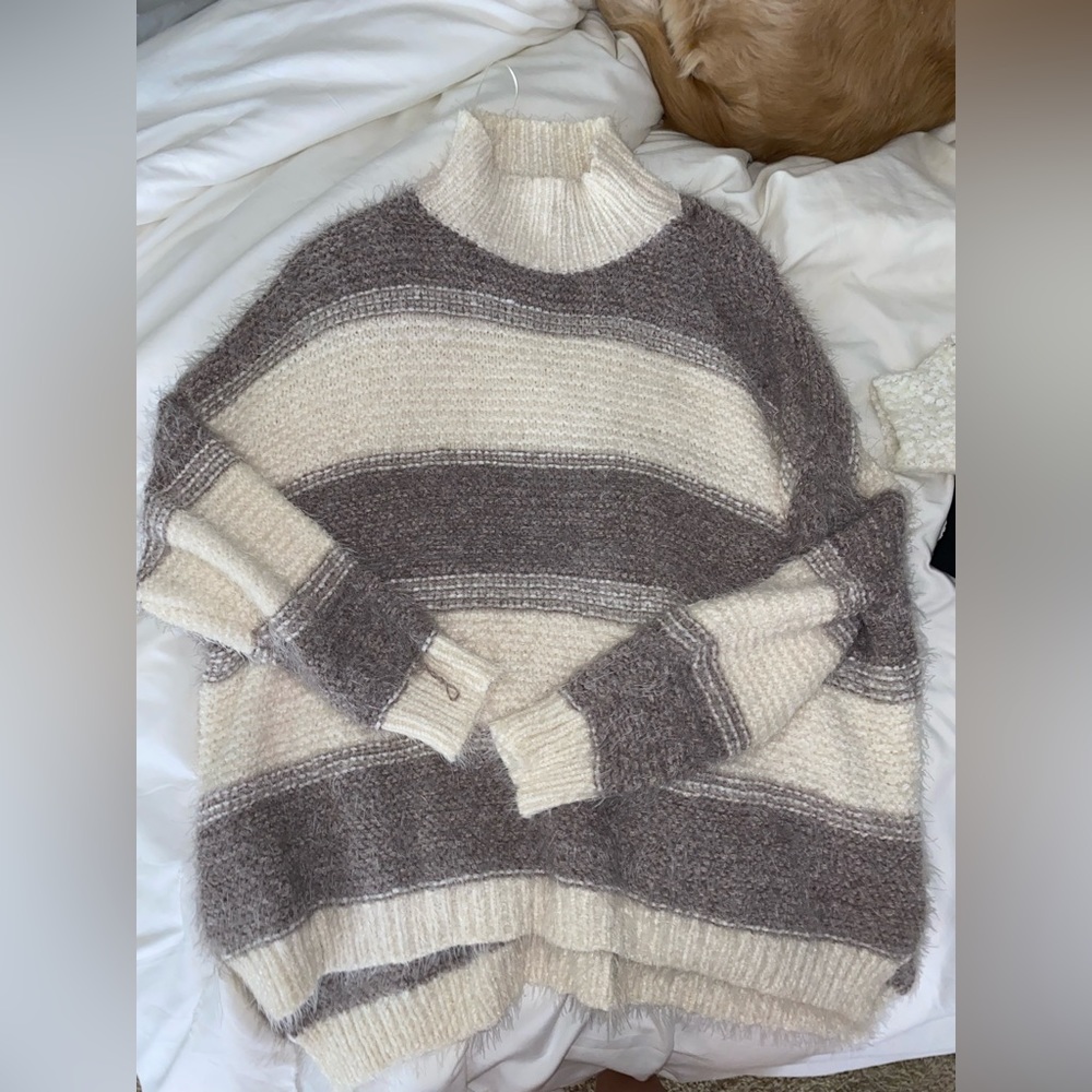 soft, cream and grey turtle neck sweater